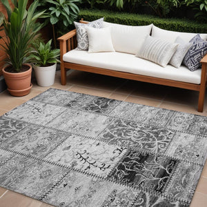 HomeRoots 5' Gray Patchwork Washable Area Rug - Non-Skid, Stylish, Stain-Resistant for Indoor & Outdoor Use 10' X 14' 563555