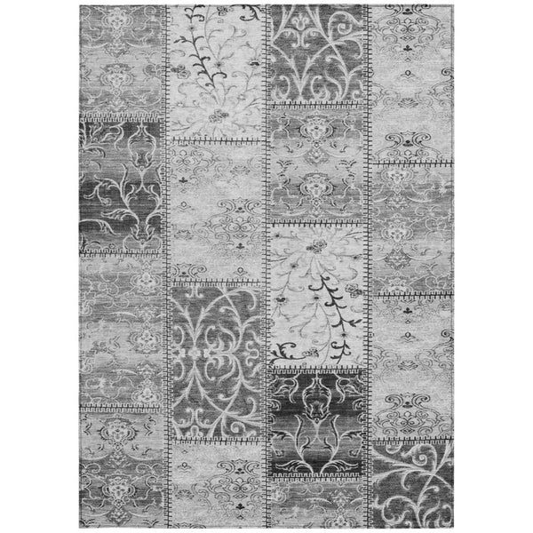 HomeRoots 5' Gray Patchwork Washable Area Rug - Non-Skid, Stylish, Stain-Resistant for Indoor & Outdoor Use 10' X 14' 563555