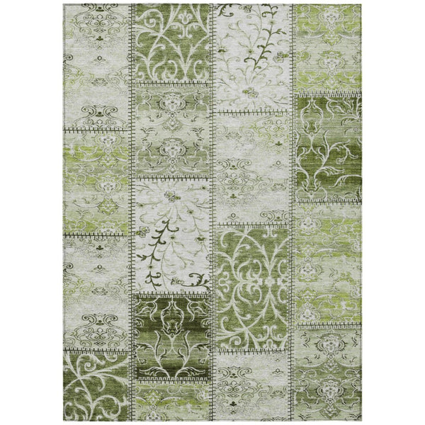 HomeRoots 5' Green Patchwork Area Rug - Washable, Non-Skid, Stain-Resistant for Indoor & Outdoor Spaces 8' X 10' 563562