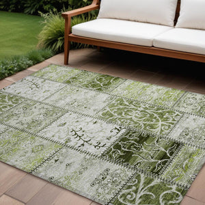 HomeRoots 5' Green Patchwork Area Rug - Washable, Non-Skid, Stain-Resistant for Indoor & Outdoor Spaces 9' X 12' 563563
