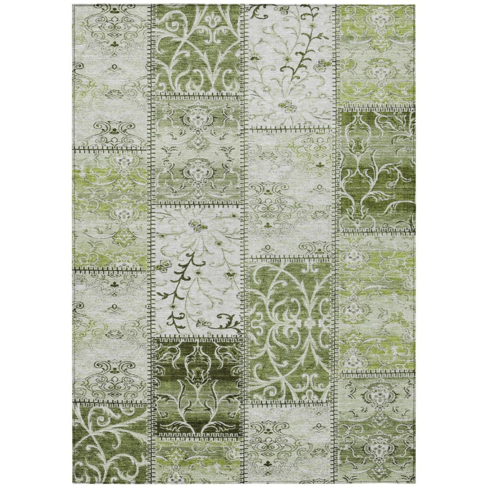 HomeRoots 5' Green Patchwork Area Rug - Washable, Non-Skid, Stain-Resistant for Indoor & Outdoor Spaces 9' X 12' 563563