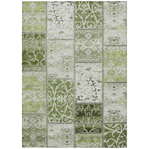 HomeRoots 5' Green Patchwork Area Rug - Washable, Non-Skid, Stain-Resistant for Indoor & Outdoor Spaces 9' X 12' 563563