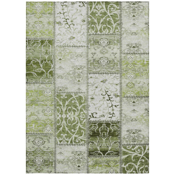 HomeRoots 5' Green Patchwork Area Rug - Washable, Non-Skid, Stain-Resistant for Indoor & Outdoor Spaces 9' X 12' 563563