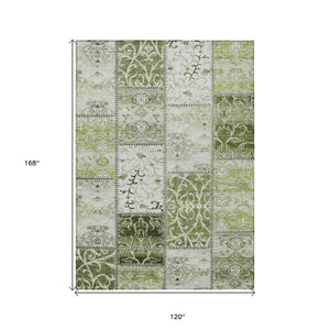 HomeRoots 5' Green Patchwork Area Rug - Washable, Non-Skid, Stain-Resistant for Indoor & Outdoor Spaces 10' X 14' 563564