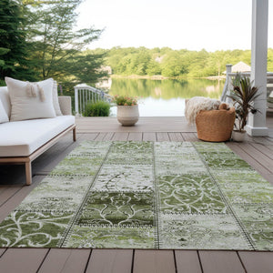 HomeRoots 5' Green Patchwork Area Rug - Washable, Non-Skid, Stain-Resistant for Indoor & Outdoor Spaces 10' X 14' 563564