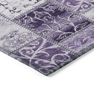 Homeroots 3' X 5' Purple Patchwork Washable Non Skid Indoor Outdoor Area Rug Purple Polyester 563568
