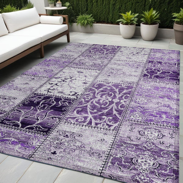 HomeRoots 5' Purple Patchwork Area Rug - Durable, Washable, Non-Skid Design for Stylish Indoor & Outdoor Use 5' X 8' 563569