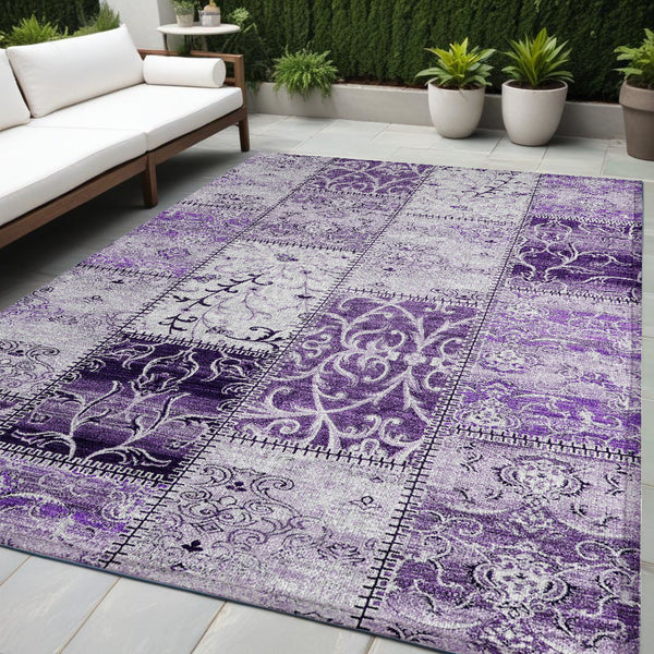 Homeroots 5' X 8' Purple Patchwork Washable Non Skid Indoor Outdoor Area Rug Purple Polyester 563569