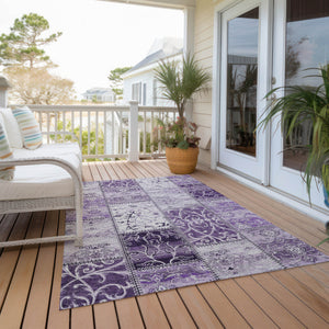 Homeroots 5' X 8' Purple Patchwork Washable Non Skid Indoor Outdoor Area Rug Purple Polyester 563569