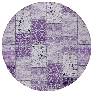 Homeroots 8' Round Purple Round Patchwork Washable Non Skid Indoor Outdoor Area Rug Purple Polyester 563570