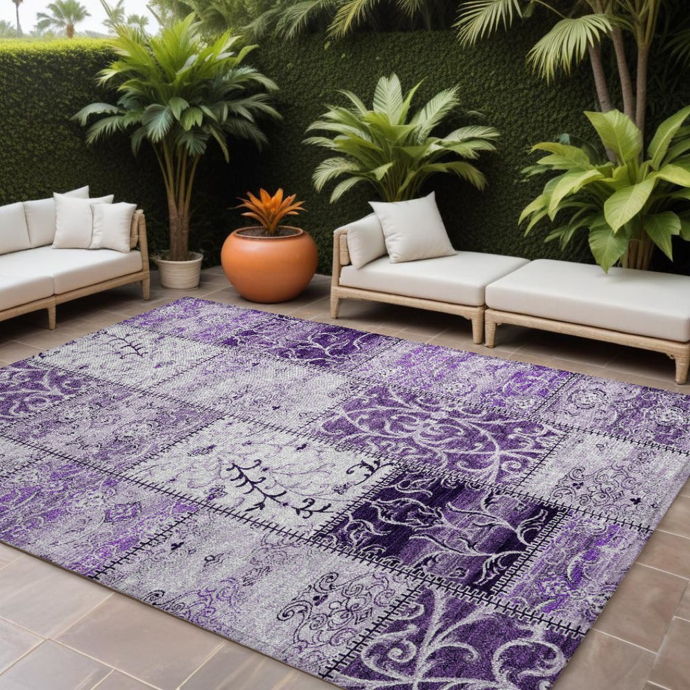 HomeRoots 5' Purple Patchwork Area Rug - Durable, Washable, Non-Skid Design for Stylish Indoor & Outdoor Use 8' X 10' 563571