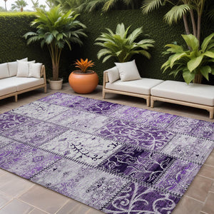 Homeroots 8' X 10' Purple Patchwork Washable Non Skid Indoor Outdoor Area Rug Purple Polyester 563571