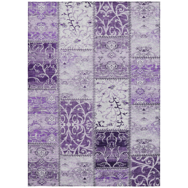 Homeroots 8' X 10' Purple Patchwork Washable Non Skid Indoor Outdoor Area Rug Purple Polyester 563571