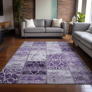 Homeroots 8' X 10' Purple Patchwork Washable Non Skid Indoor Outdoor Area Rug Purple Polyester 563571