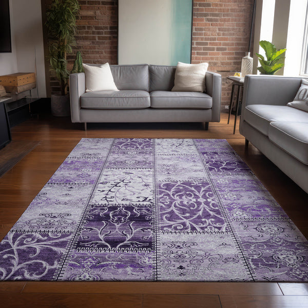 Homeroots 9' X 12' Purple Patchwork Washable Non Skid Indoor Outdoor Area Rug Purple Polyester 563572