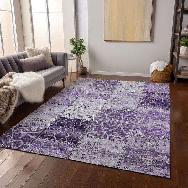 Homeroots 9' X 12' Purple Patchwork Washable Non Skid Indoor Outdoor Area Rug Purple Polyester 563572
