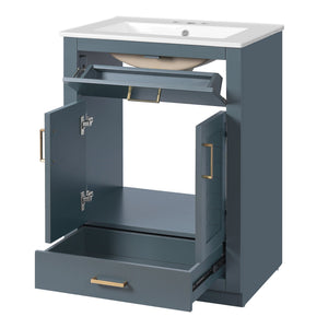 English Elm 24" Stylish Blue Bathroom Vanity With Ceramic Sink, 2 Storage Doors & Tip-Out Drawer For Organization N710P341037C