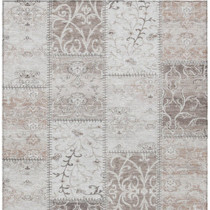 HomeRoots 5' Taupe Patchwork Distressed Area Rug - Durable, Washable Design for Indoor & Outdoor Elegance 5' X 8' 563578