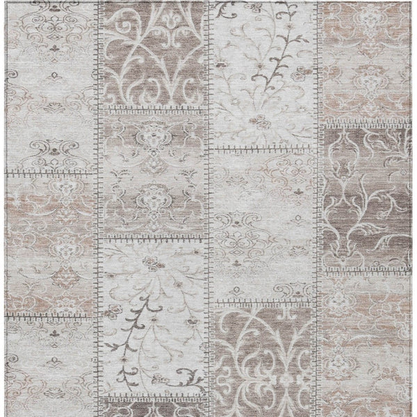 HomeRoots 5' Taupe Patchwork Distressed Area Rug - Durable, Washable Design for Indoor & Outdoor Elegance 5' X 8' 563578