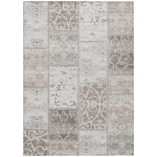 HomeRoots 5' Taupe Patchwork Distressed Area Rug - Durable, Washable Design for Indoor & Outdoor Elegance 5' X 8' 563578