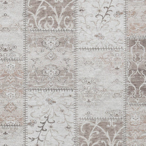 HomeRoots 5' Taupe Patchwork Distressed Area Rug - Durable, Washable Design for Indoor & Outdoor Elegance 5' X 8' 563578