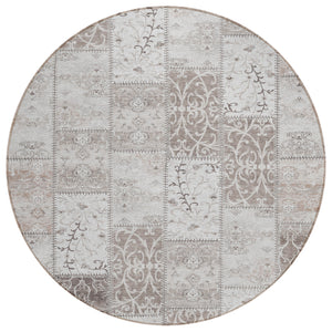 Homeroots 8' Round Taupe And Ivory Round Patchwork Washable Non Skid Indoor Outdoor Area Rug Taupe Polyester 563579