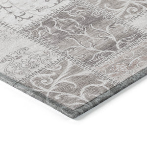 Homeroots 8' Round Taupe And Ivory Round Patchwork Washable Non Skid Indoor Outdoor Area Rug Taupe Polyester 563579