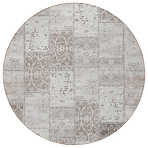 Homeroots 8' Round Taupe And Ivory Round Patchwork Washable Non Skid Indoor Outdoor Area Rug Taupe Polyester 563579