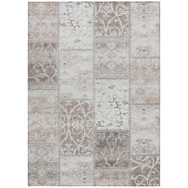 HomeRoots 8' Stylish Taupe and Ivory Round Patchwork Rug - Durable, Easy-Care Design for Indoor & Outdoor Use 8' X 10' 563580