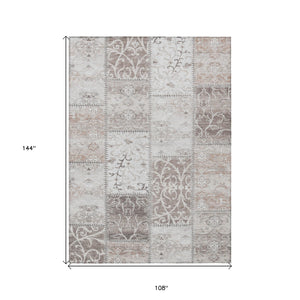 Homeroots 9' X 12' Taupe And Ivory Patchwork Washable Non Skid Indoor Outdoor Area Rug Taupe Polyester 563581