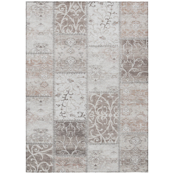 Homeroots 9' X 12' Taupe And Ivory Patchwork Washable Non Skid Indoor Outdoor Area Rug Taupe Polyester 563581