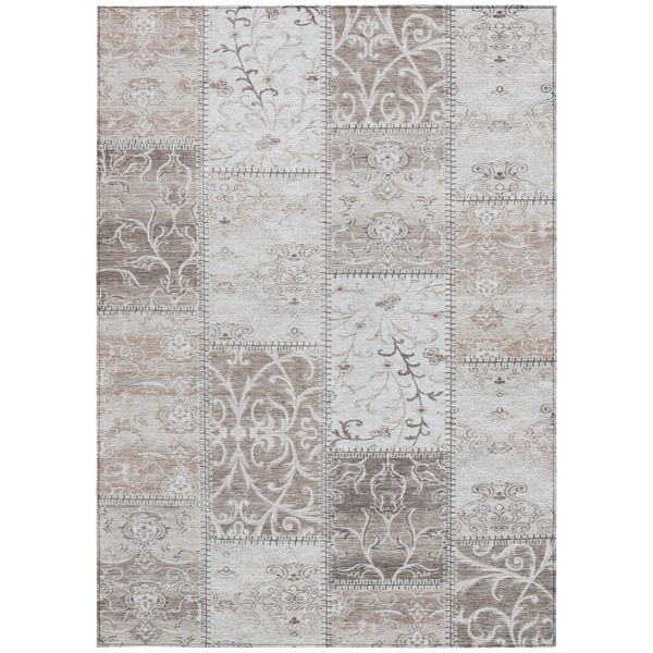Homeroots 9' X 12' Taupe And Ivory Patchwork Washable Non Skid Indoor Outdoor Area Rug Taupe Polyester 563581