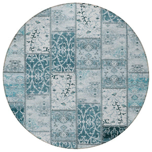 HomeRoots 5' Teal Patchwork Area Rug – Durable, Washable, Non-Skid Design for Indoor & Outdoor Living Spaces 8' Round 563588