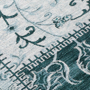 HomeRoots 5' Teal Patchwork Area Rug – Durable, Washable, Non-Skid Design for Indoor & Outdoor Living Spaces 8' Round 563588
