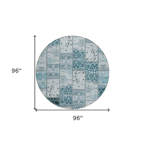 HomeRoots 5' Teal Patchwork Area Rug – Durable, Washable, Non-Skid Design for Indoor & Outdoor Living Spaces 8' Round 563588
