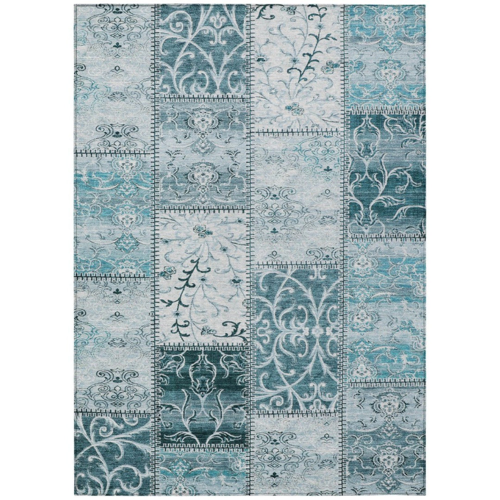 HomeRoots 5' Teal Patchwork Area Rug – Durable, Washable, Non-Skid Design for Indoor & Outdoor Living Spaces 8' X 10' 563589