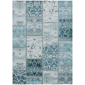 HomeRoots 5' Teal Patchwork Area Rug – Durable, Washable, Non-Skid Design for Indoor & Outdoor Living Spaces 9' X 12' 563590