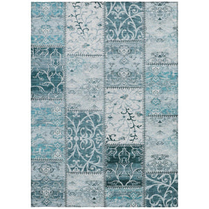 HomeRoots 5' Teal Patchwork Area Rug – Durable, Washable, Non-Skid Design for Indoor & Outdoor Living Spaces 10' X 14' 563591