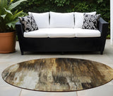 Homeroots 8' Round Chocolate Round Abstract Washable Non Skid Indoor Outdoor Area Rug Chocolate Polyester 563597