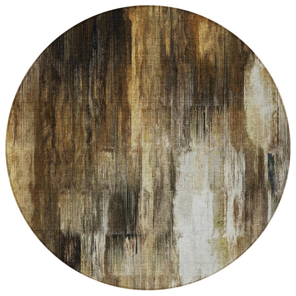 HomeRoots 5' Chocolate Abstract Indoor-Outdoor Area Rug - Stylish, Washable, Non-Skid Design for All Spaces 8' Round 563597