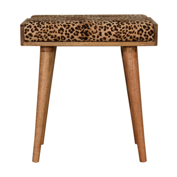 English Elm Solid Leopard Velvet Tray Footstool with 100% Mango Wood Frame, Nordic Legs, Modern Upholstery Brown Oak B182P202486