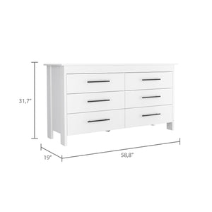 English Elm Luxor Six Drawer Double Dresser White - Modern Minimalist 31.7" Height, Sturdy Elevated Base, Ample Storage B128S00099