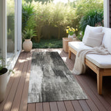 Homeroots 8' Runner Gray And Black Abstract Washable Non Skid Indoor Outdoor Runner Rug Gray Polyester 563602