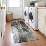 Homeroots 8' Runner Gray And Black Abstract Washable Non Skid Indoor Outdoor Runner Rug Gray Polyester 563602