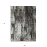 Homeroots 3' X 5' Gray And Black Abstract Washable Non Skid Indoor Outdoor Area Rug Gray Polyester 563604