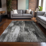 Homeroots 3' X 5' Gray And Black Abstract Washable Non Skid Indoor Outdoor Area Rug Gray Polyester 563604