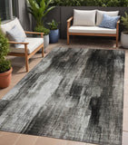 Homeroots 5' X 8' Gray And Black Abstract Washable Non Skid Indoor Outdoor Area Rug Gray Polyester 563605