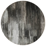 Homeroots 8' Round Gray And Black Round Abstract Washable Non Skid Indoor Outdoor Area Rug Gray Polyester 563606