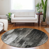 Homeroots 8' Round Gray And Black Round Abstract Washable Non Skid Indoor Outdoor Area Rug Gray Polyester 563606