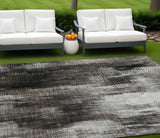 Homeroots 8' X 10' Gray And Black Abstract Washable Non Skid Indoor Outdoor Area Rug Gray Polyester 563607